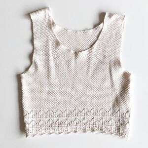 90s Vintage Ivory Knit Crochet Crop Top Shirt XS Small Womens